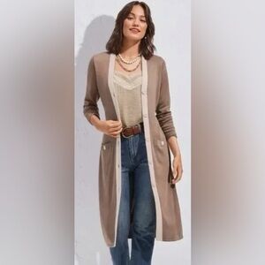 CAbi Brown Cardigan Sweater Long Knit Open Front